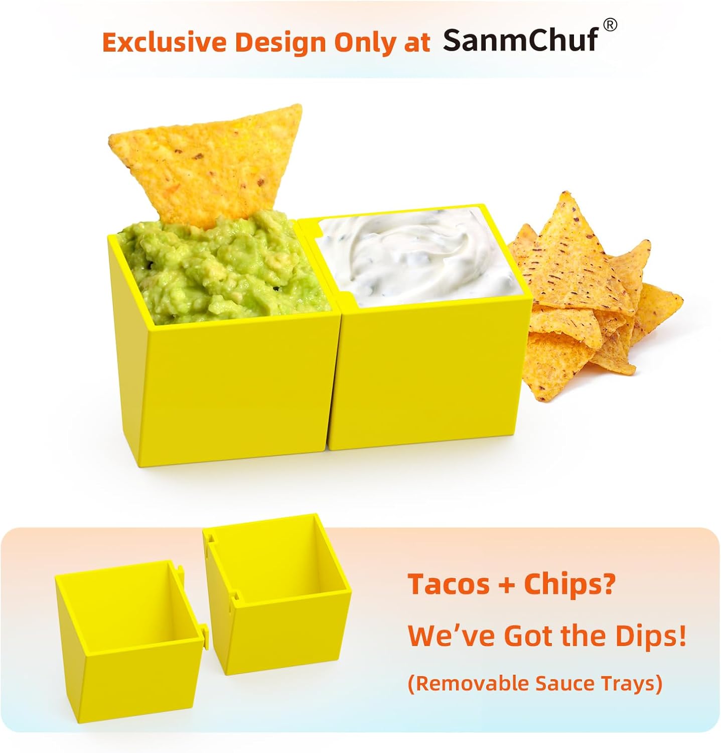 Colorful Taco Holder Set โ Set of 6 with 2 Sauce Cups, Connectable & Stackable Plastic Taco Stands, Microwave & Dishwasher Safe, Great for Family Meals & Taco Nights