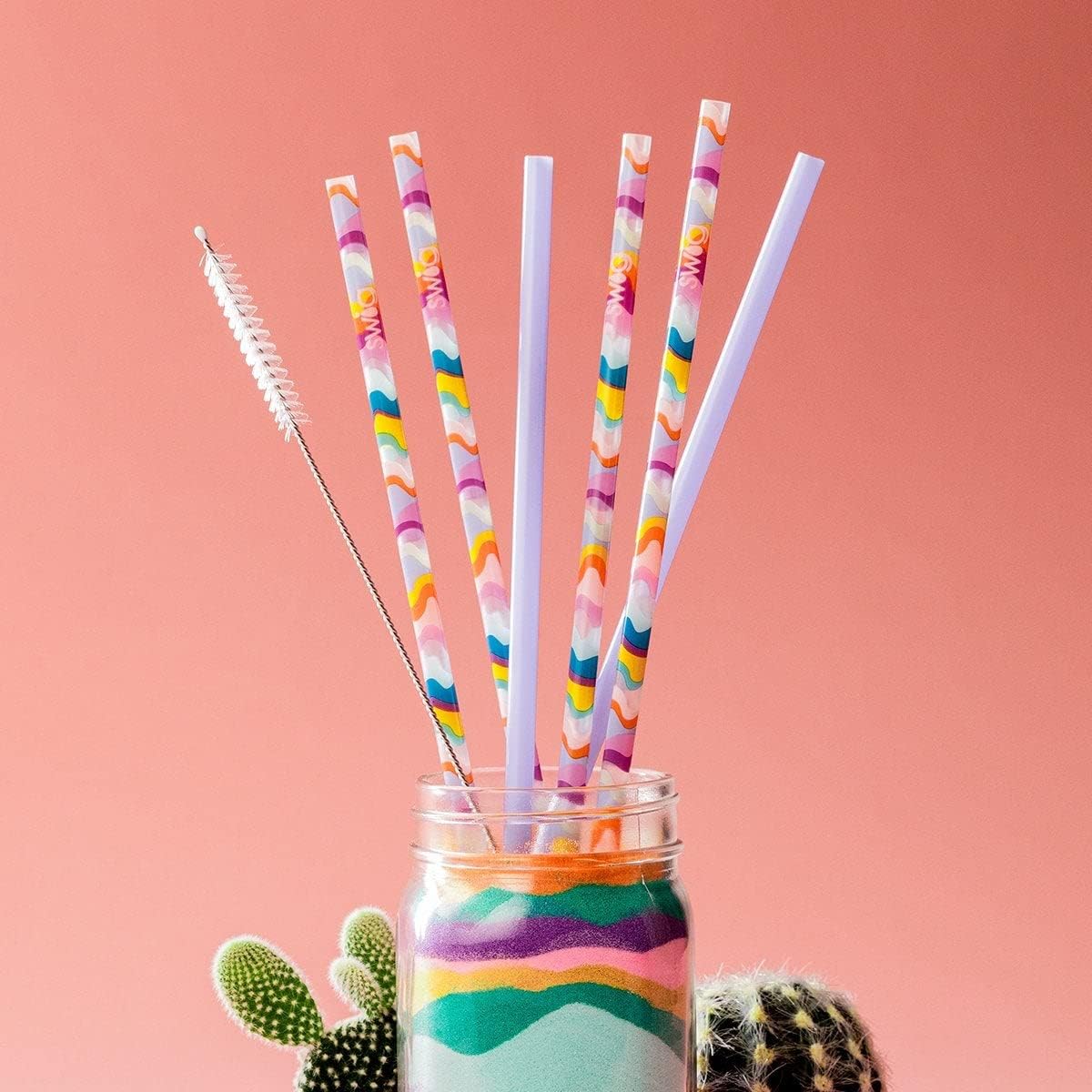 Swig Life Reusable Straws Cookie Jar + Pink Tall Straw Set & Cleaning Brush, Each Straw is 10.25 inch Long (Fits Swig Life 20oz Tumblers, 22oz, and 32oz Tumblers)