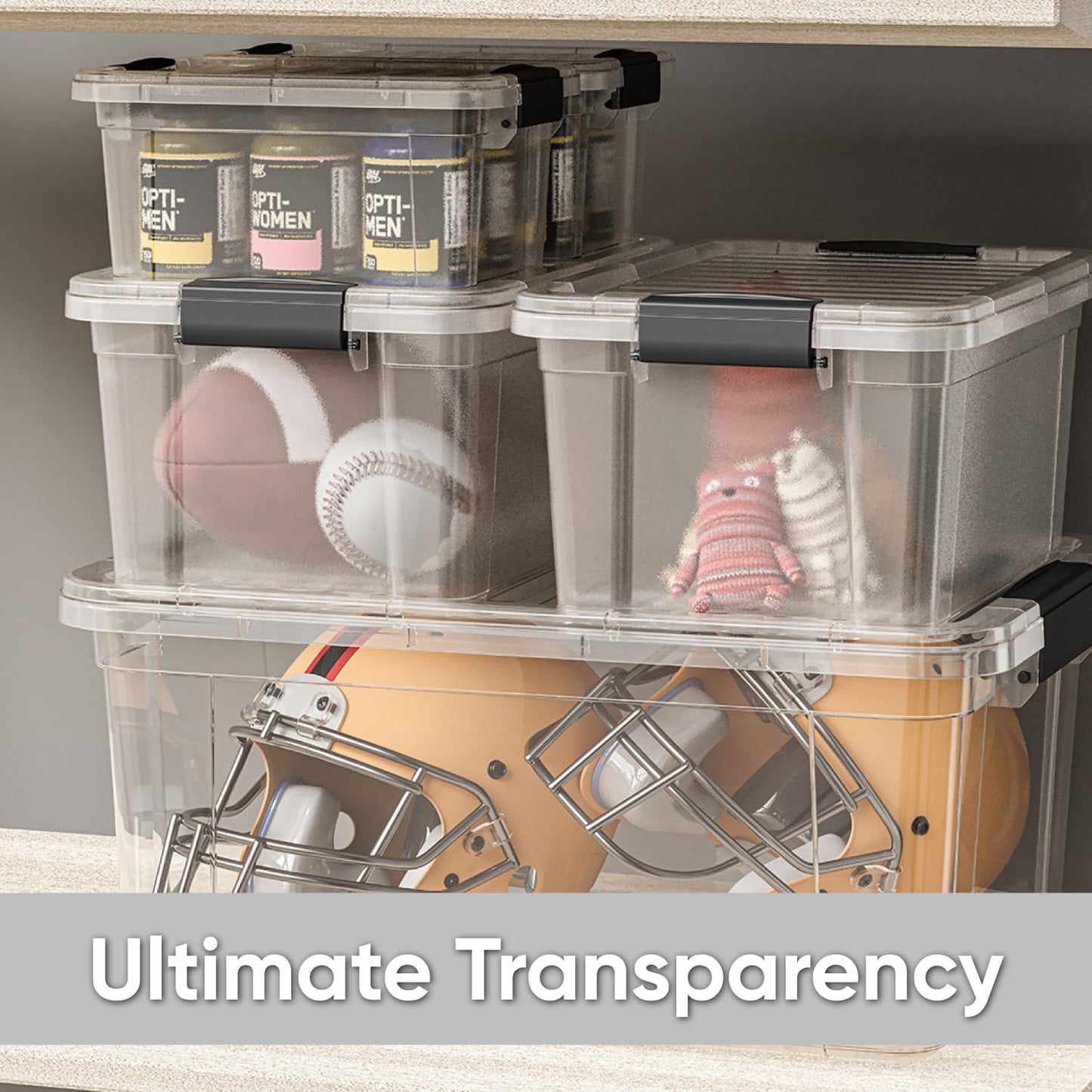 Superio Clear Storage Boxes with Lids, 2.5 Quart Plastic Container Bins for Organizing, Stackable Crates, BPA Free, Non Toxic, Odor Free, Organizers for Home, Office and Dorm, 4 Pack