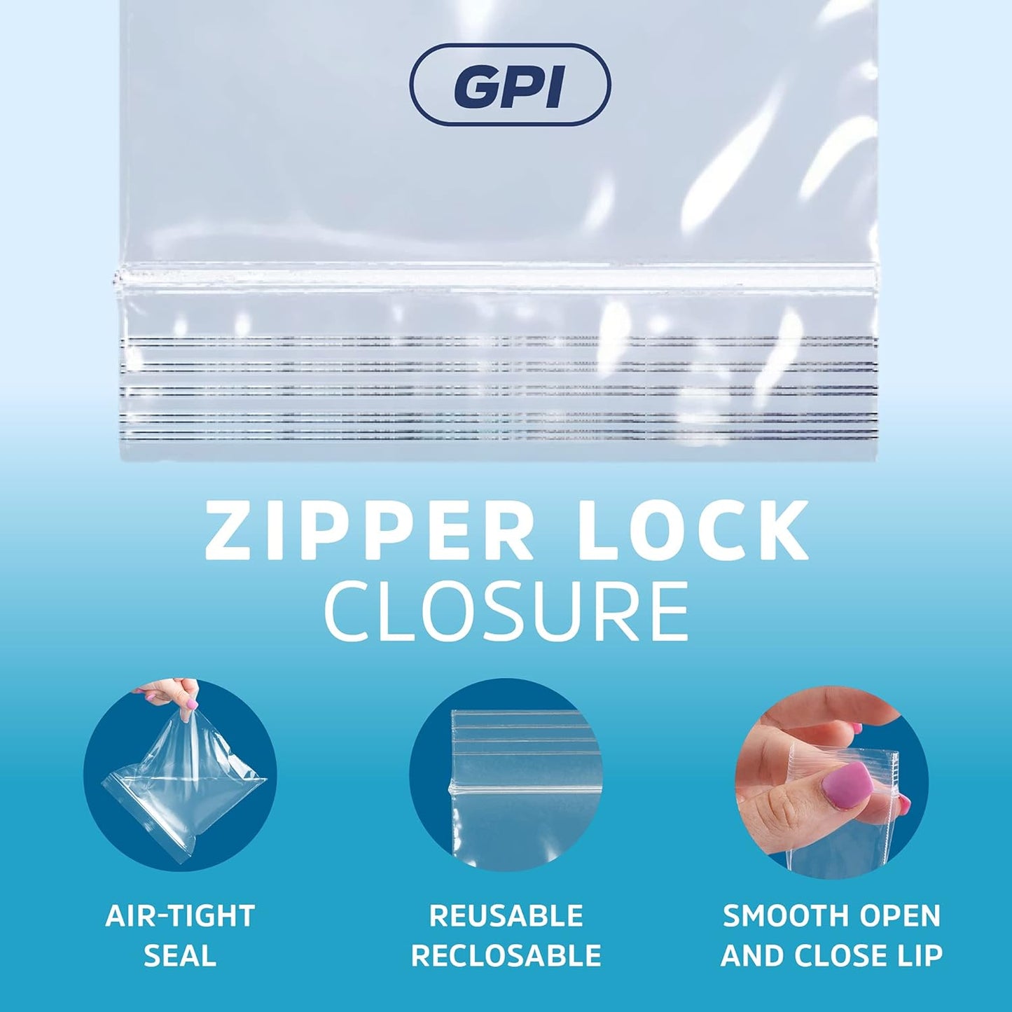 GPI Pack of 200, 10" X 12" 1 Gallon, Clear Plastic Reclosable Zip Bags - Bulk 2 Mil Thick Strong & Durable Poly Baggies with Resealable Zip Top Lock for Travel, Storage, Packaging & Shipping
