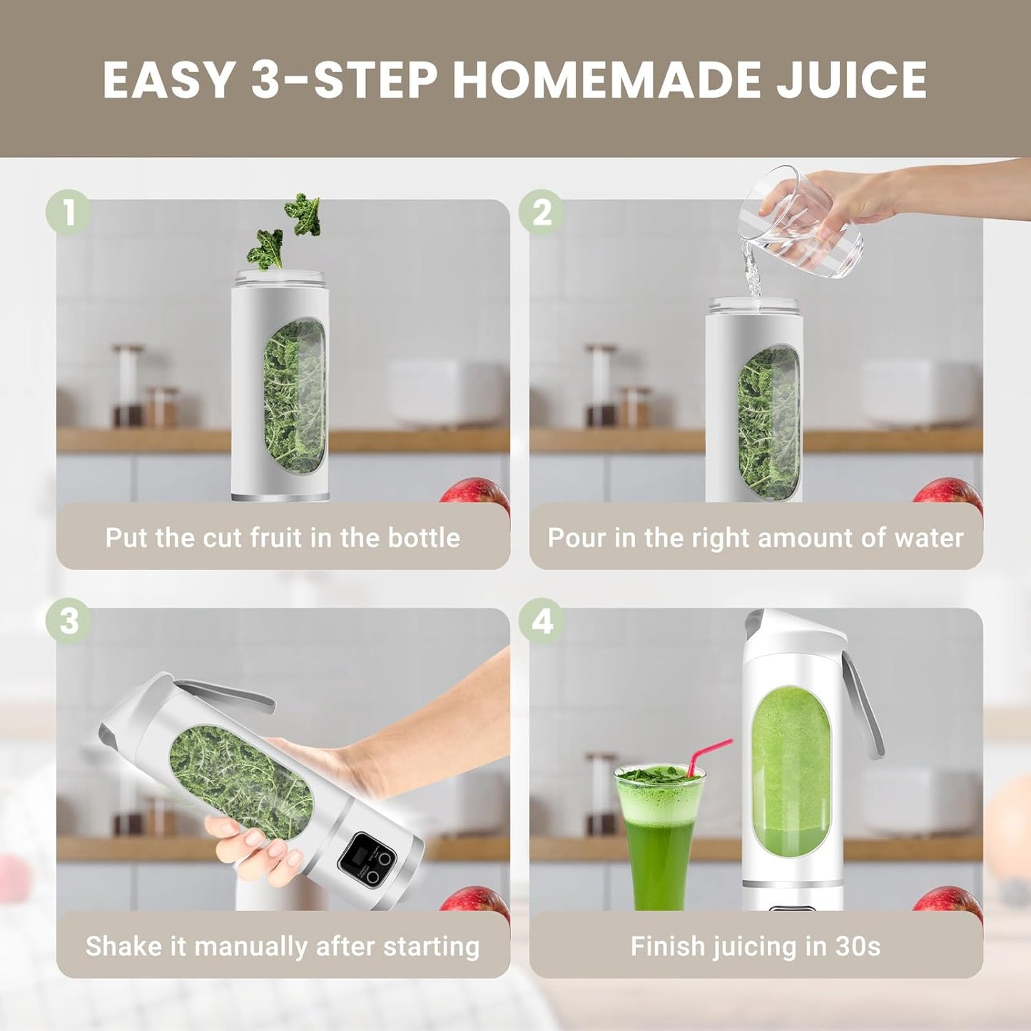 Portable Personal Electric USB Juicer,500ML Mini Blender Portable Blender For Shakes and Smoothies juice,12 Blades Great for Mixing,Compact、Convenient and Versatile (White)