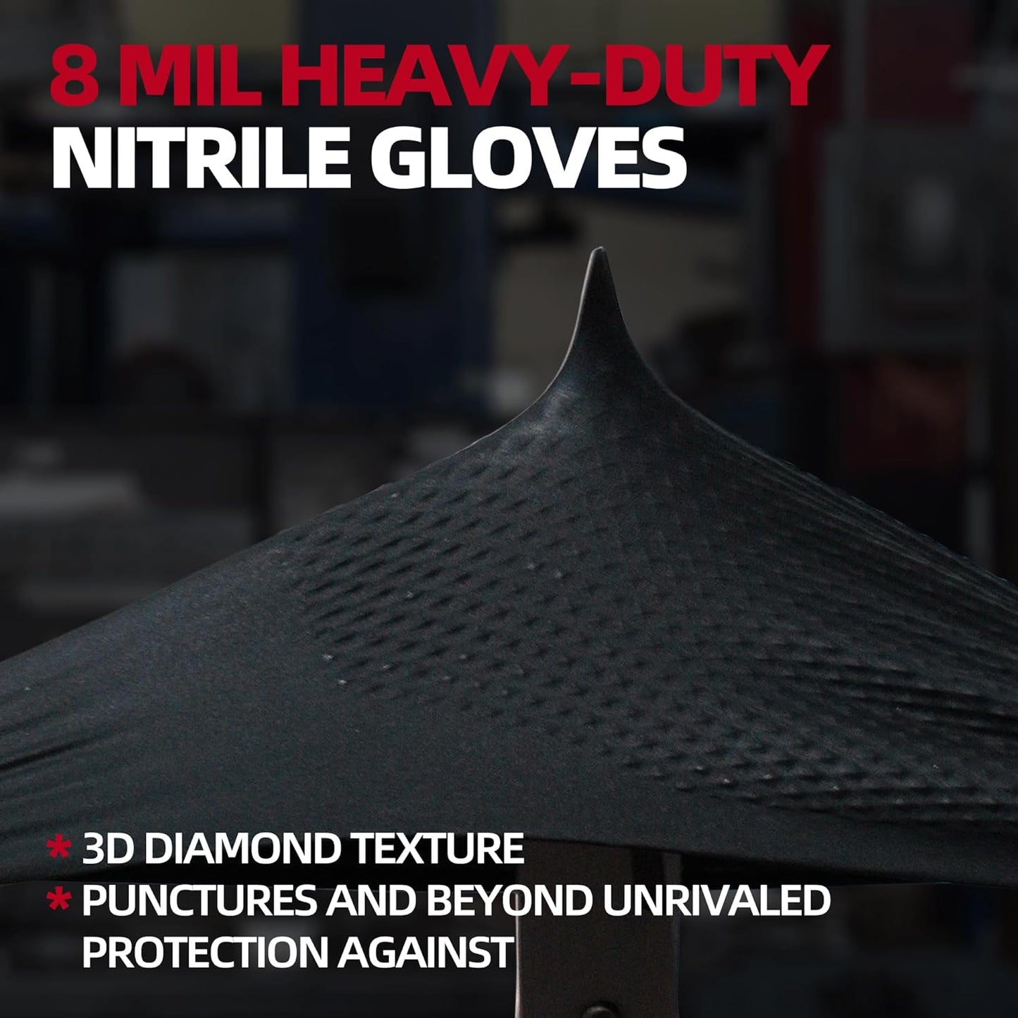 Jointown Basic Heavy Duty Nitrile Gloves, Mechanic Gloves 8 Mil Nitrile Disposable, with Raised Diamond Texture, Case of 500, Black, Large