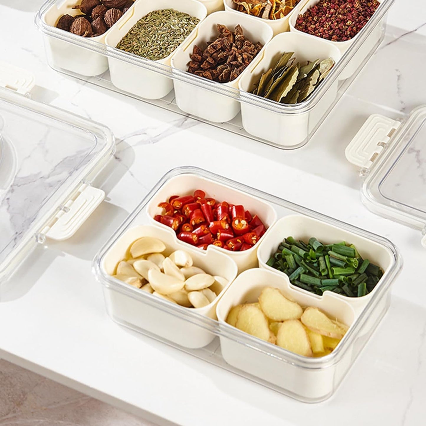 Snack Box Container, 4 Compartments Divided Serving Tray with Lid, Snackle Box Container, Snack Organizer for Fruit, Veggie, Perfect for Party, Entertaining