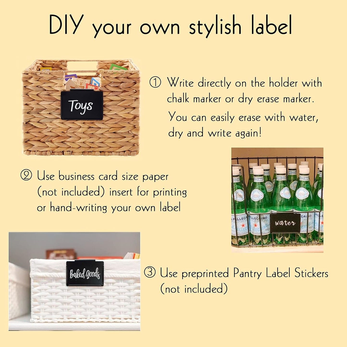 18 Pack Metal Pantry Baskets with Clips, Labels and 4 White Chalk Markers - Organization and Storage for Kitchen Bins