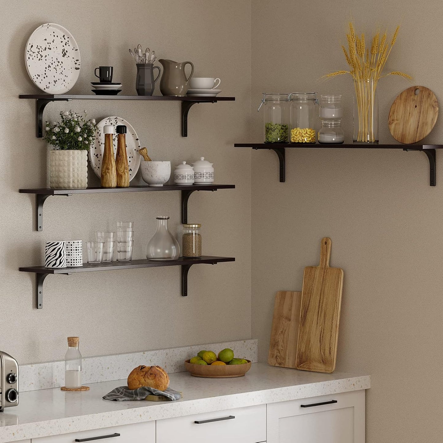 DINZI LVJ Long Wall Shelves, 39.4Inch Wall Mounted Shelves Set of 2, Extra Large Wall Storage Ledges with Sturdy Metal Brackets for Living Room, Bathroom, Bedroom, Kitchen, Espresso