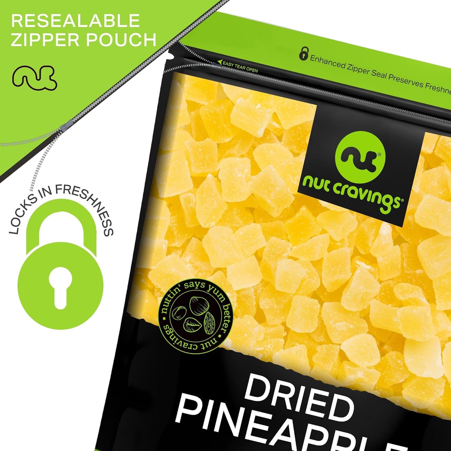 NUT CRAVINGS - Sun Dried Pineapple Chunks, Lightly Sweetened (80oz, 5 LB) Bulk Dry Fruits Packed Fresh in Resealable Bag - Sweet Healthy Snack, Naturally Grown, Vegan, Kosher