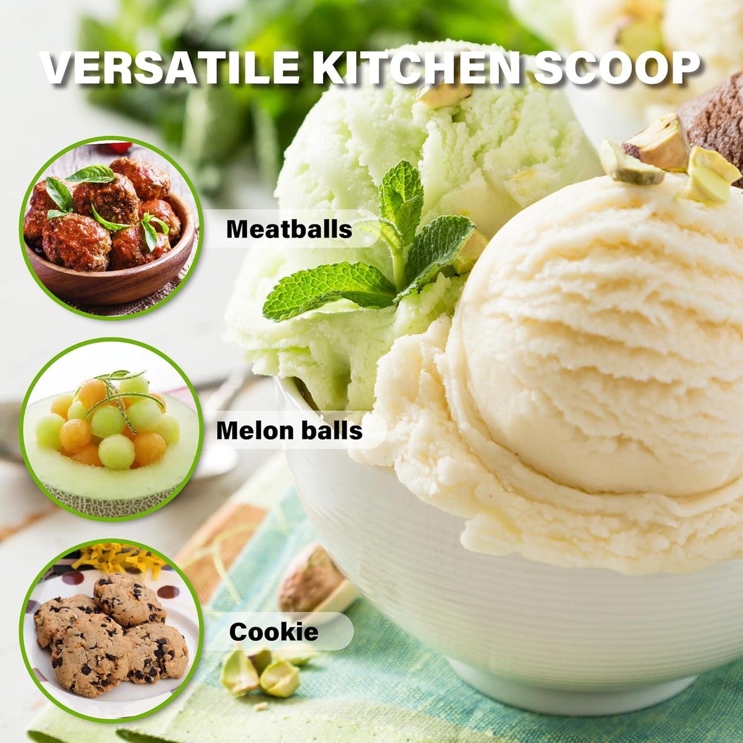 3.5 Tbsp Cookie Scoop, Ice Cream Scoop with Thumb Trigger, 3.5 Tablespoon Cookie Dough Scoop, Melon Baller Scoop, Comfortable Grip, Non-Slip, Portion Scoop 55 mm
