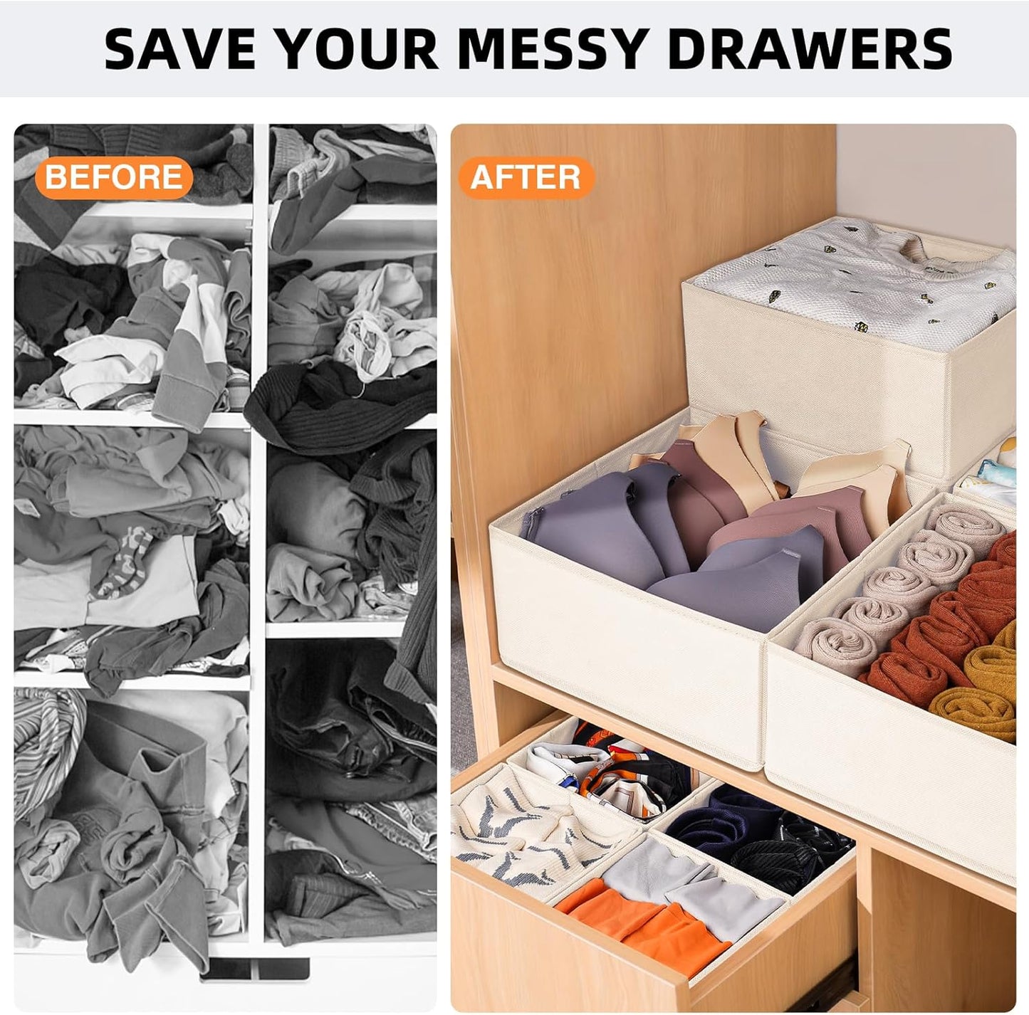 Criusia Drawer Organizer Clothes, 20 Pack Dresser Organizer Bins for Nursery Bedroom, Closet Organization and Storage Dividers for Clothing, Baby Clothes, Underwears, Socks (Beige)