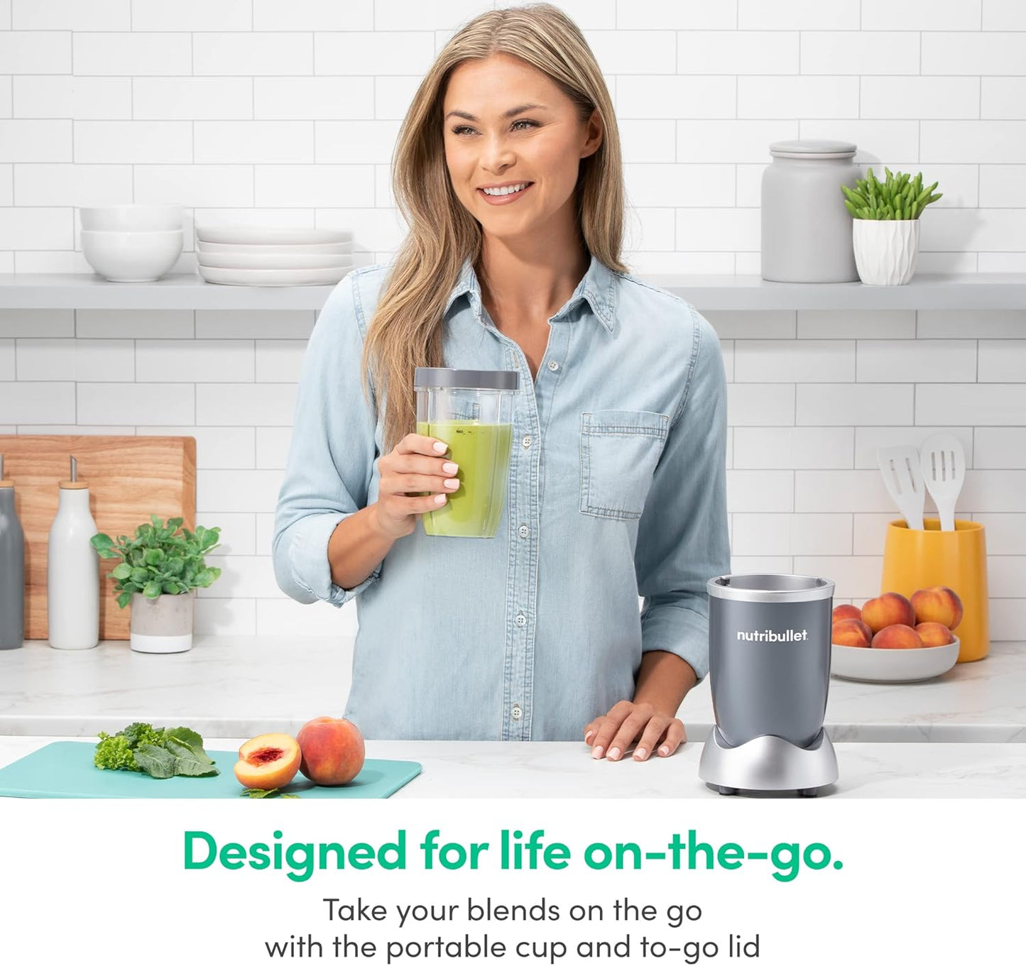 nutribullet Personal Blender for Shakes, Smoothies, Food Prep, and Frozen Blending, 24 Ounces, 600 Watt, Gray, NBR-0601WM