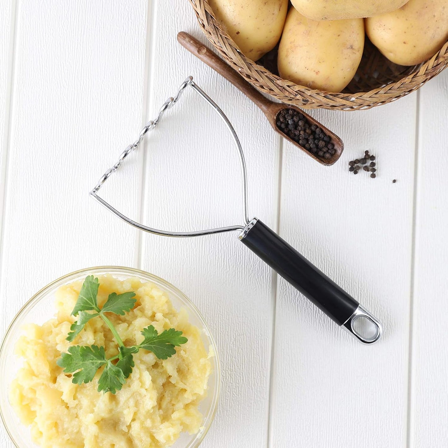 Potato Masher, Large Heavy Duty Stainless Steel Mashed Potato Masher Kitchen Tool, Professional Metal Wire Smasher for Bean, Avocado, Vegetable-10.24 inch (Silver)