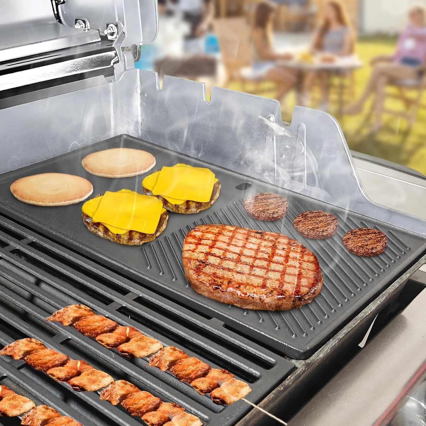 7566 Cast Iron Griddle for Weber Genesis 300 Series Grills โ Compatible with Genesis E310, E320, E330, Cast Iron Reversible Griddle Plate Replacement for Weber 7524, 1 Pack