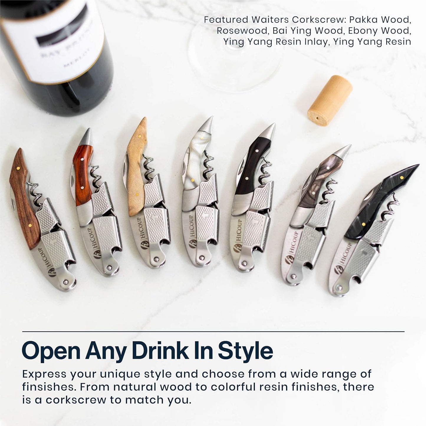 HiCoup Kitchenware Wine Opener - Professional Corkscrews for Wine Bottles w/Foil Cutter and Cap Remover - Manual Wine Key for Servers, Waiters, Bartenders and Home Use - Classic Rosewood