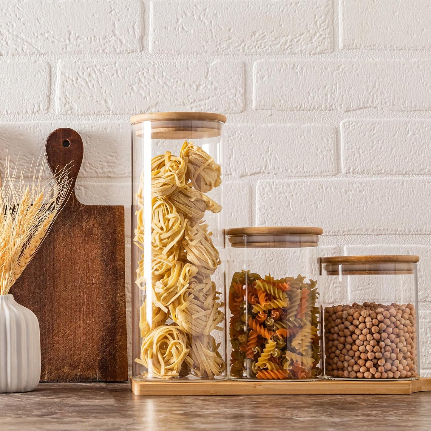 25oz Glass Food Storage Jars, Glass Jars with Bamboo Lids, Kitchen Storage Jars, Set of 6, Canisters with Airtight Lids for Spice, Coffee, Cookie, Pantry Organizers