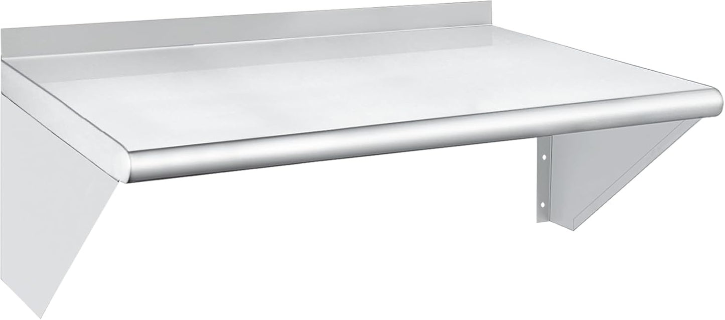HARDURA Stainless Steel Shelf 18" x 24", 297lb Commercial Shelves Wall Mount Metal Shelving with Backsplash and Brackets for Kitchen, Restaurant, Laundry Room and Home