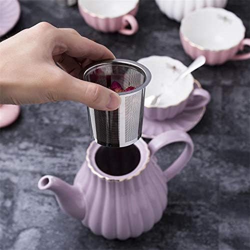 Jusalpha Fine China Pink Teapot and Creamer Sugar Bowl Set, TW (Purple)