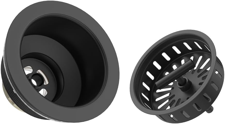 KONE Black Kitchen Sink Drain Matte Black Sink Strainer 3-1/2 Inch Drain Assembly Kit Replacement for Universal 3.5 Inch Kitchen Sink, All Stainless Steel Body with Strainer Basket and Drain Stopper