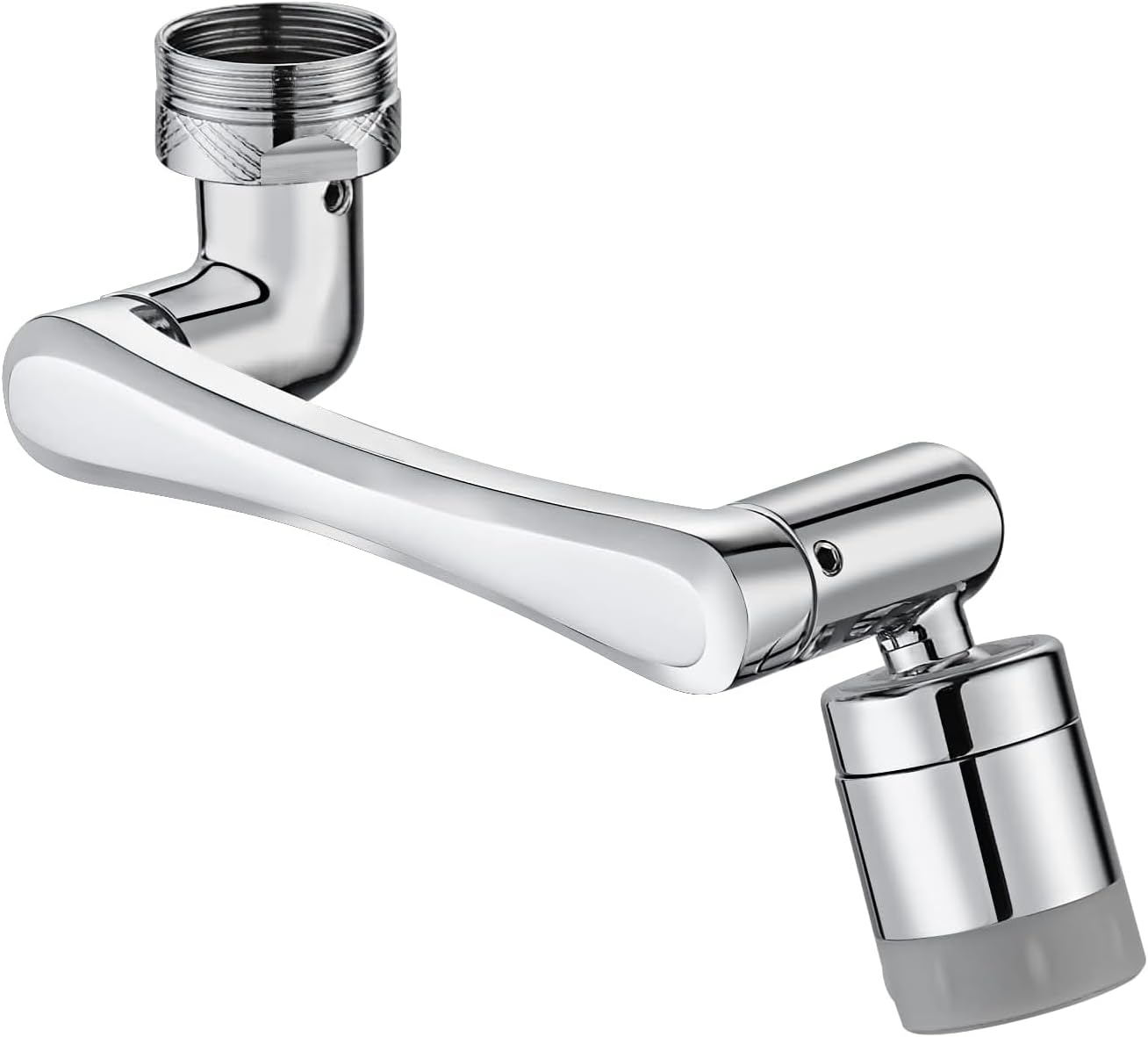 1440° Rotating Faucet Extender, Brass Multifunctional 1080°+ 360° Swivel Extension Robotic Arm Sink Aerator for Kitchen/Bathroom, 2 Water Outlet Modes, Silver