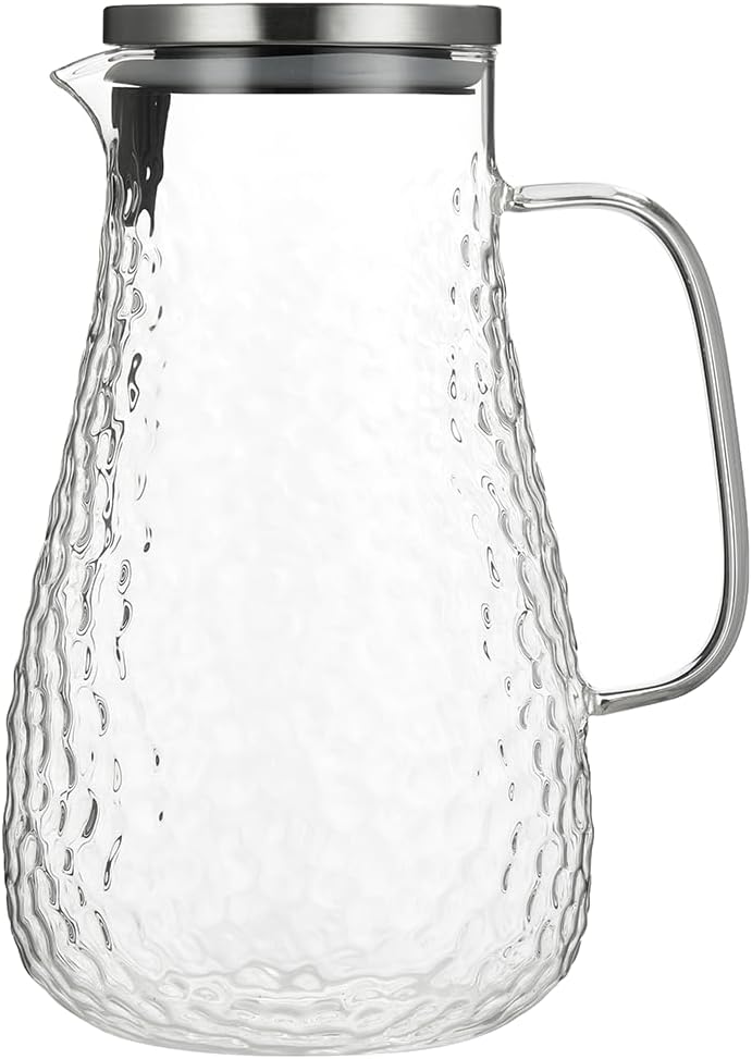 Karafu 78 Ounces/2.3 Liter Glass Pitcher with Lid, Wide Mouth Heat Resistant Water Jug for Hot/Cold Water, Ice tea and Juice Beverage Clear