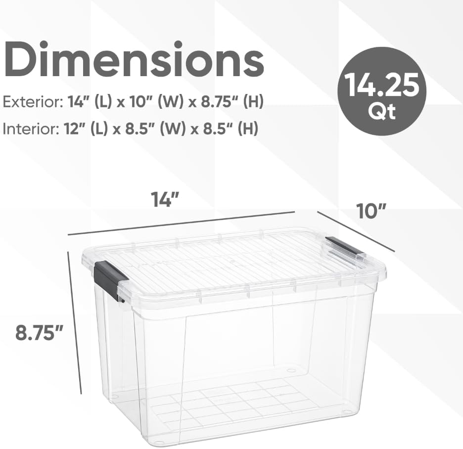 Superio Storage Bins with Lids, Clear Plastic Containers for Organizing, Stackable Totes, BPA Free, Odor Free, Organizer Boxes for Home, and Dorm (4 Pack, 14.25 Qt)