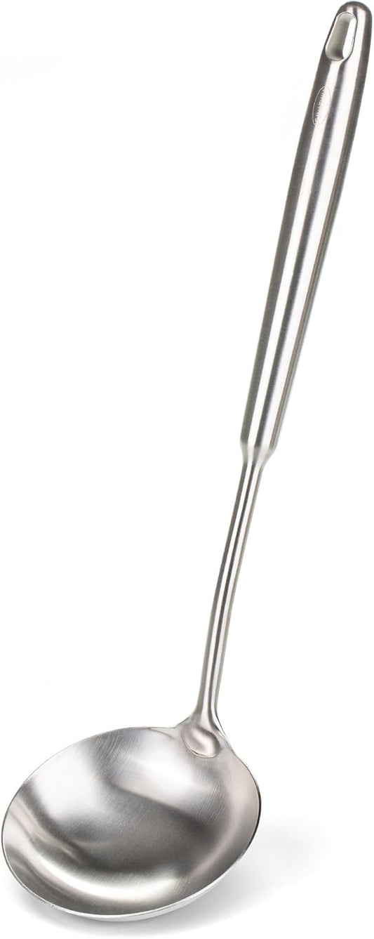 FJNATINH Stainless Steel Soup Ladle, Food Grade Metal Kitchen Utensil Ladle Spoon for Canning Soups Sauces, Easy to Clean, 15 Inches