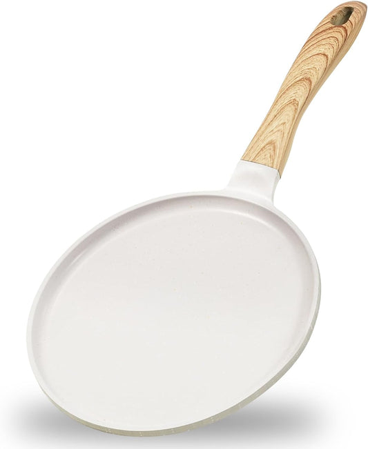 JEETEE Crepe Pan Nonstick, 11 inch Comales Para Tortillas Griddle Pan for Stove Top, Granite Coating Flat Pancake Pan Dosa Tawa, PFOA FREE and Induction Compatible (Beige)
