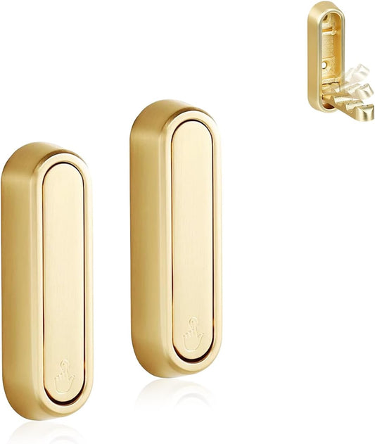 Heavy Duty Gold Folding Wall Hooks 2 Pack, Space Saving Foldable Coat Hooks for Bathroom, Closet, Entryway, Kitchen, Towel, Robe, Bag, Hat Hanging, Easy Mount, Zinc Alloy, Corrosion-Resistant ﻿