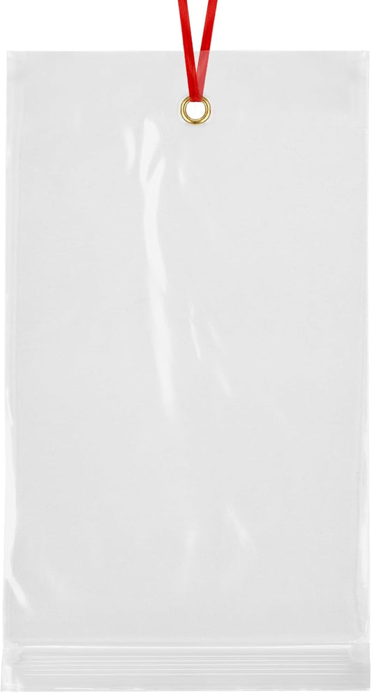 GPI - 5.75" x 11" Reclosable Zip Bags with Bottom Hang-hole & Pre-inserted 12" Twist-tie. 4 Mil Heavy-duty Resealable Zipper Baggy with Grommet/Metal Eyelet for Hanging (Insert Size 5x9.5) 1000 Pack