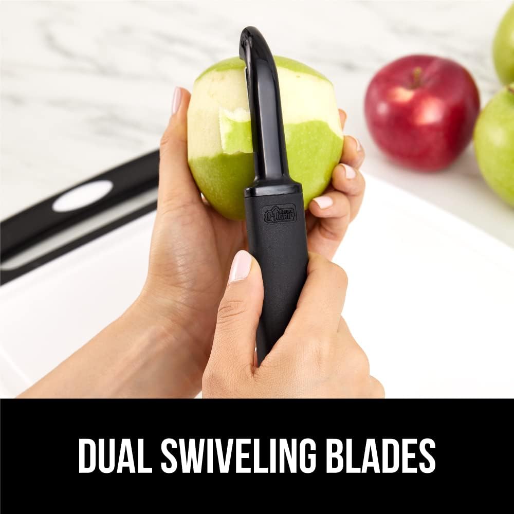 GORILLA GRIP Patented BPA-Free Sharp Stainless Steel Swivel Vegetable Peeler, Comfortable Handle Potato Peelers, Smooth Peeling, Peel Carrots Apple, Includes Blade Cover, Kitchen Tool, Black
