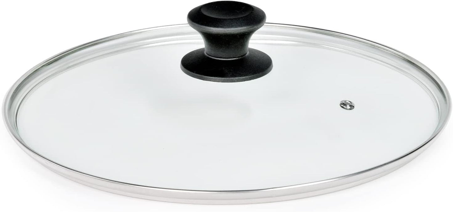 12" Glass Lid for Frying Pan, Tempered Replacement Cover Compatible with All 12 inches Cookware for Skillets, Round Cast Iron, Cast Aluminium, Stainless Steel Pans &Pots