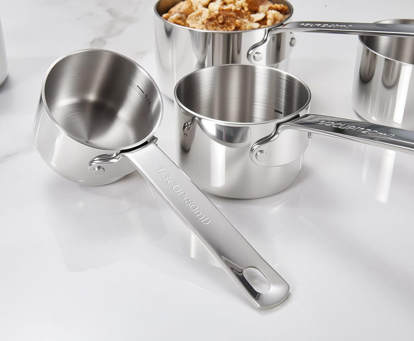 KEAWELL Premium 5-Piece Measuring Cups Set –1/4, 1/3, 1/2, 2/3, and 1 cup-18/10 Stainless Steel - Durable, Stackable, Dishwasher Safe – Nesting Design for Baking & Cooking (Silver, 5PC Measuring Cups)