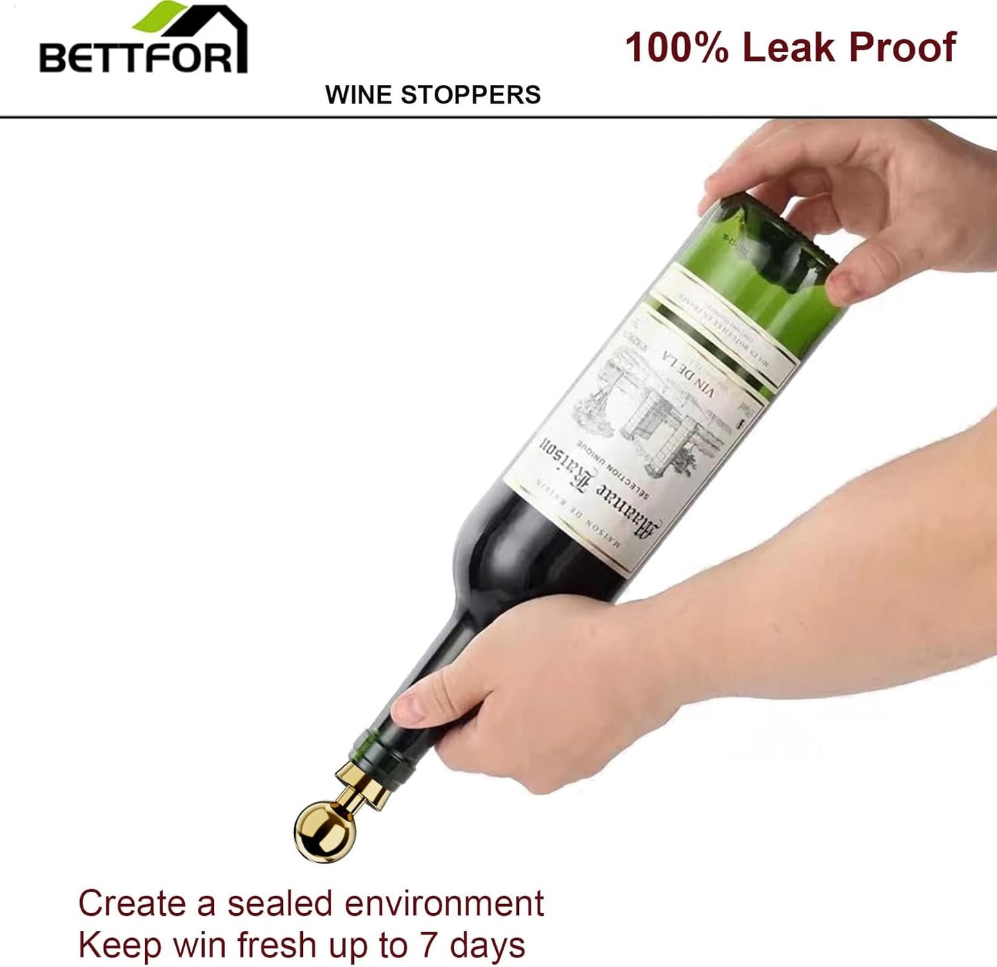 Wine Stoppers for Wine Bottles 3Pcs Vacuum Wine Bottle Stopper with Silicone Reusable Wine Corks, Leak proof Keep Fresh Suitable for Standard (Gold, 3 Pack)