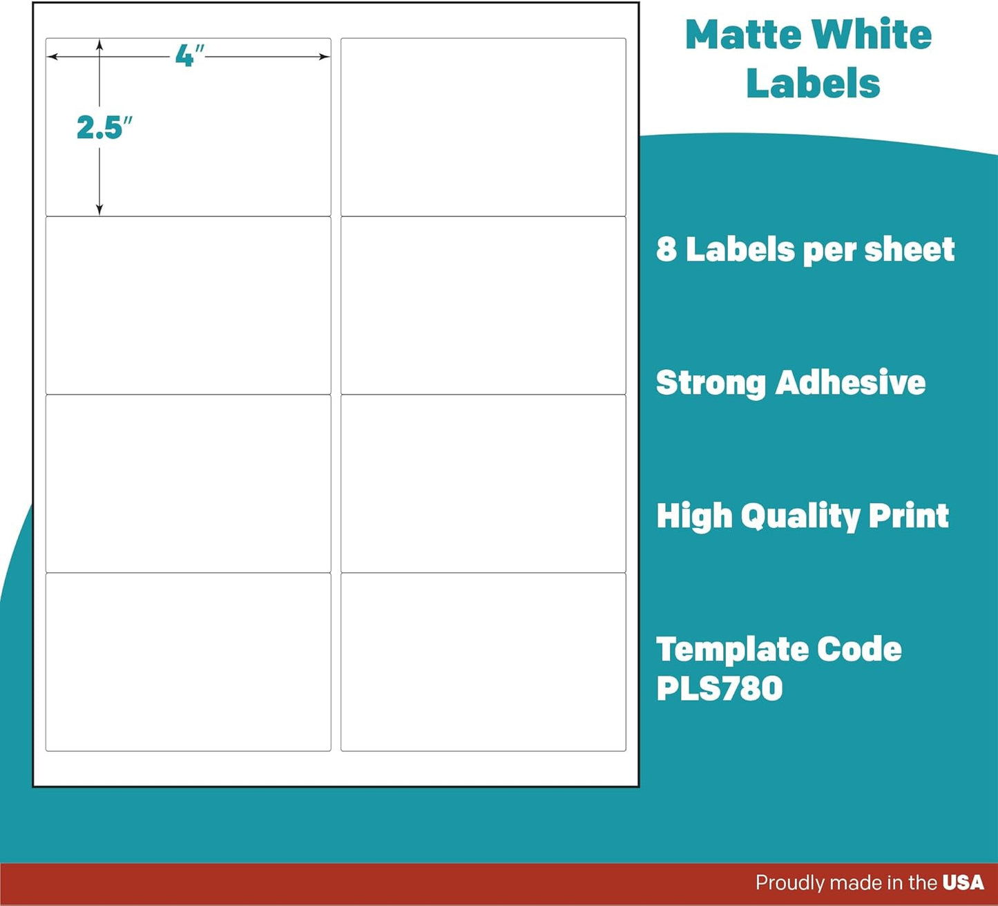 Premium Label Supply White Sticker Shipping/Mailing Labels – 4" x 2.5" – Laser/Inkjet Compatible – (8 per Sheet), 100 Sheets – 800 Total Adhesive Labels