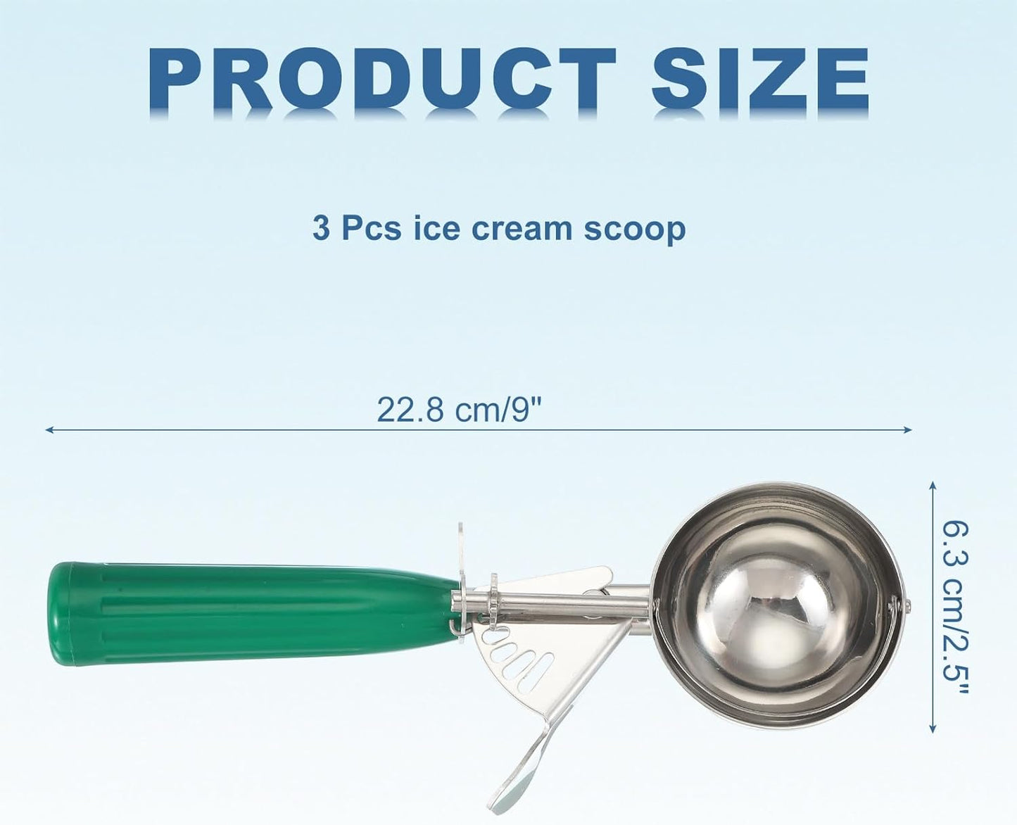 uxcell 3 Pcs Cookie Scoops, Ice Cream Scoop with Trigger for Baking Cookie Dough Rice Pudding Kitchen Gadget, Green