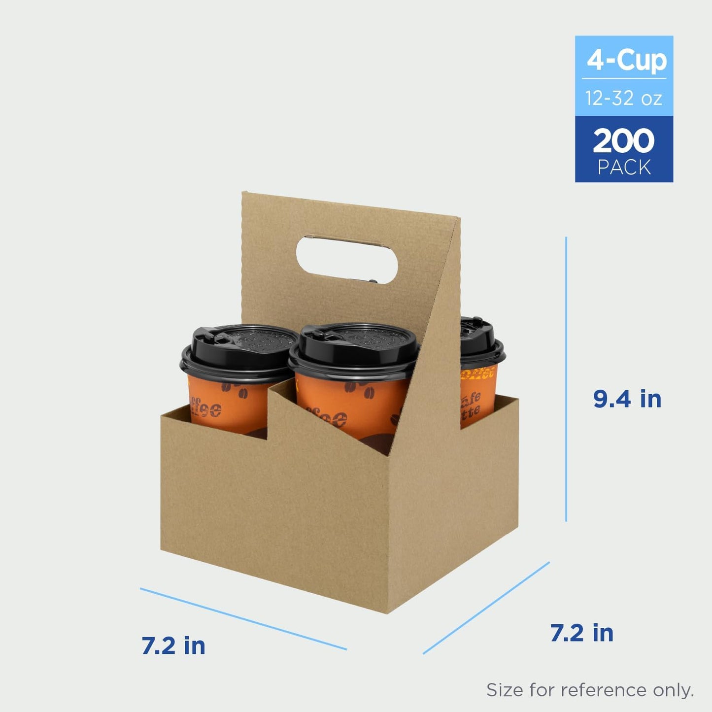 Karat Paperboard Drink Carrier with Handle - Sturdy Kraft Coffee Cup Carrier for Hot/Cold Beverages, Fits 10-32 oz Cups - Eco-Friendly, Disposable to-Go Drink Holder (4-Cup)