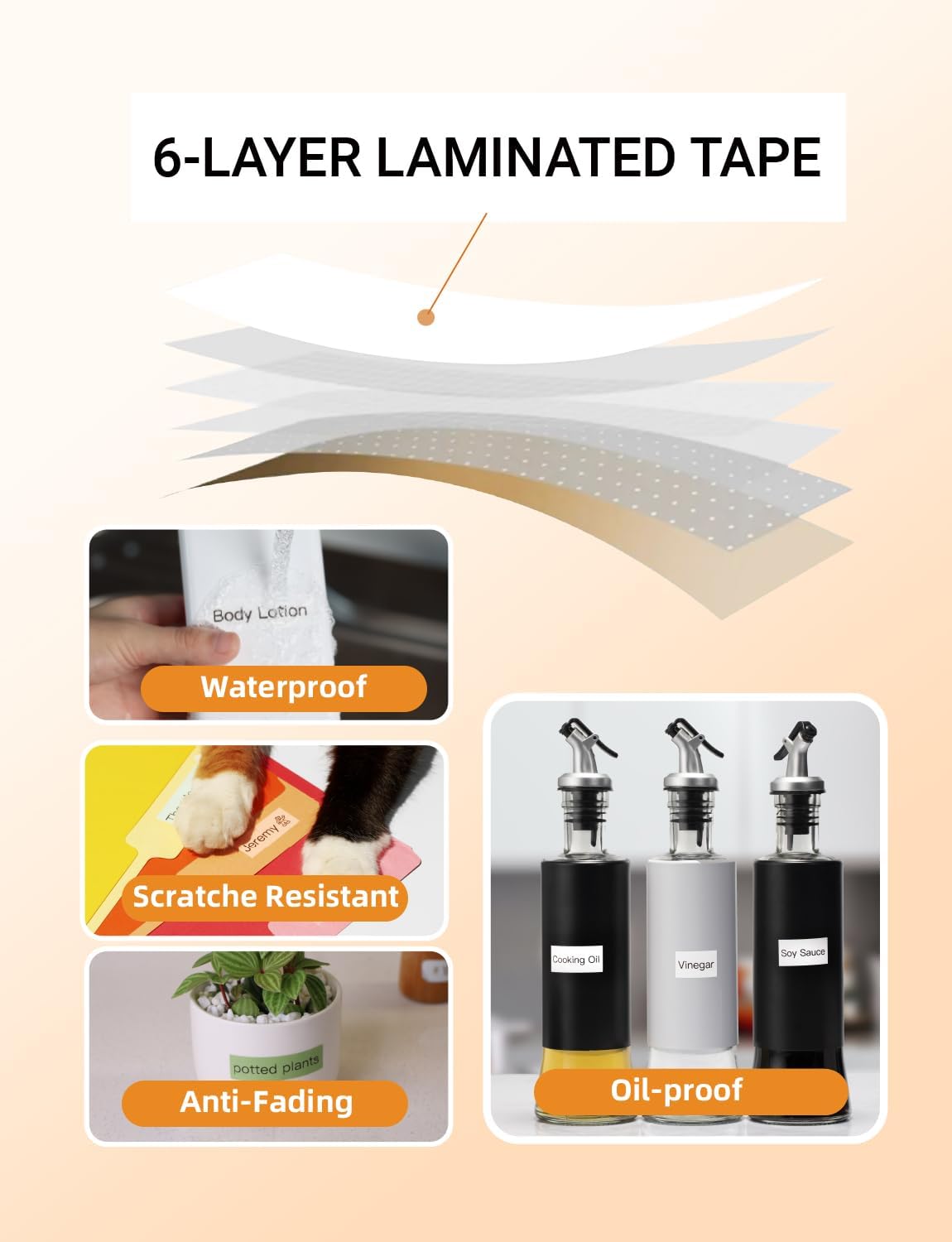 MakeID E1 Q1 Label Maker Tape Refills, 5-Roll 16mm x 4m (0.63" x 13') Continuous Consumables Thermal Laminated Office Labeling Tape Replacement