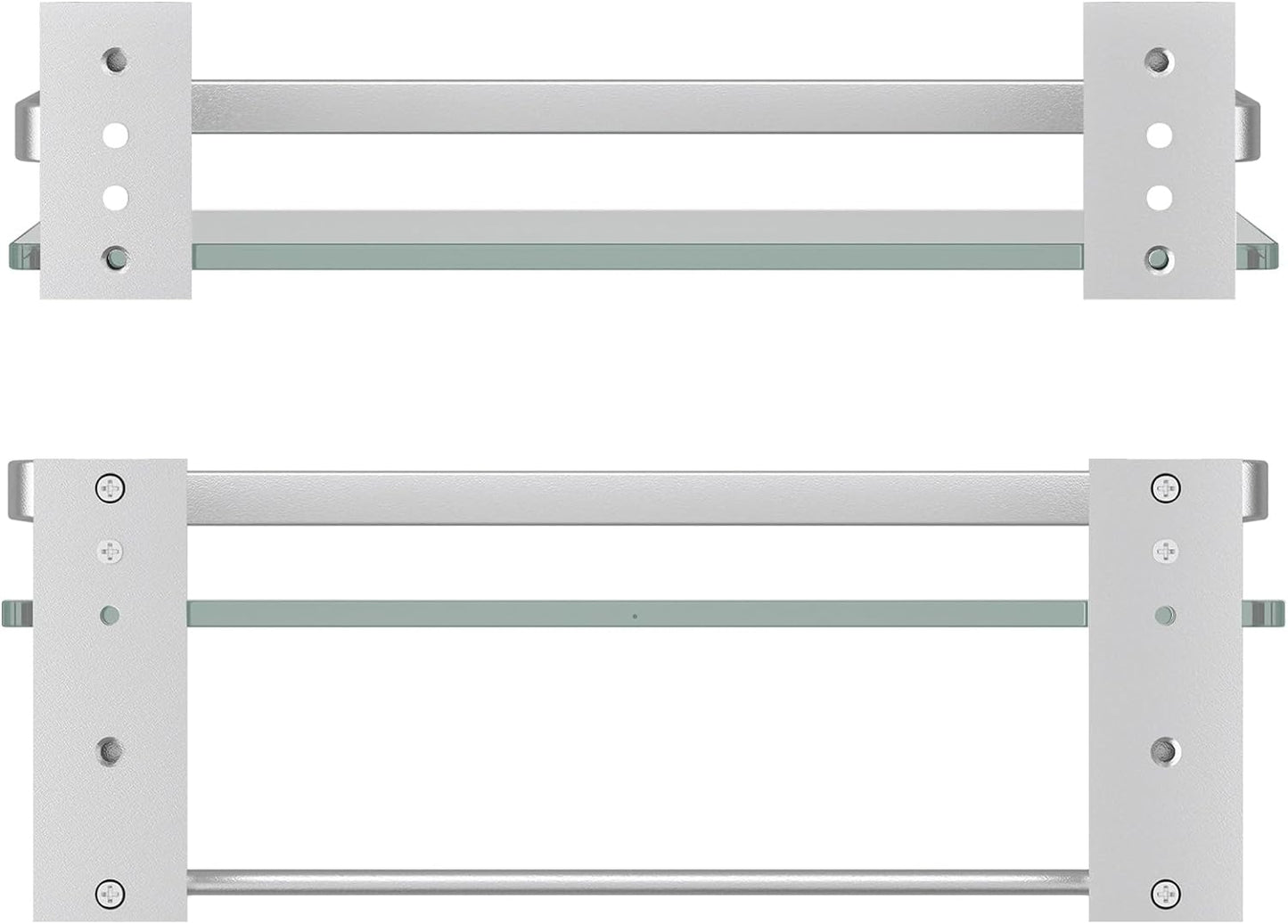 Danpoo Bathroom Shelves Wall Mounted, Clear Tempered Glass Shelf with Towel Bar, Hand Towel Holder(Matte Silver)