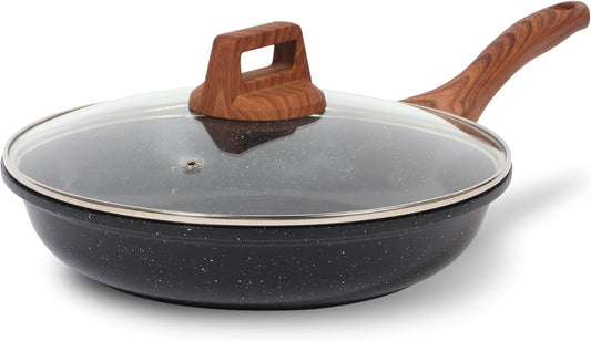 ESLITE LIFE Nonstick Ceramic Frying Pan Skillet with Lid, Non-Toxic Egg Omelette Kitchen Cooking Pans Compatible with All Stovetops (Gas, Electric & Induction), PTFE & PFOA Free (Black, 8" w/Lid)