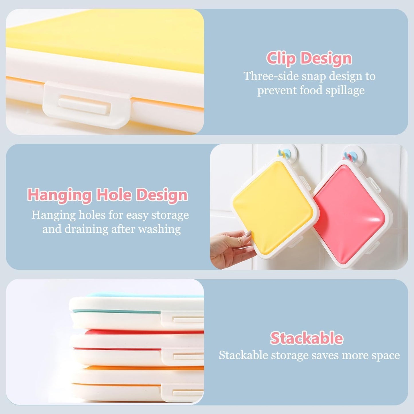 Sandwich Containers, Silicone Sandwich Storage with Snap-Off,Sandwich Box for Lunch,BPA Free,Leakproof, Reusable Plastic Sandwich Holder for Fruit,Salad,Snacks and Food Storage (pink)