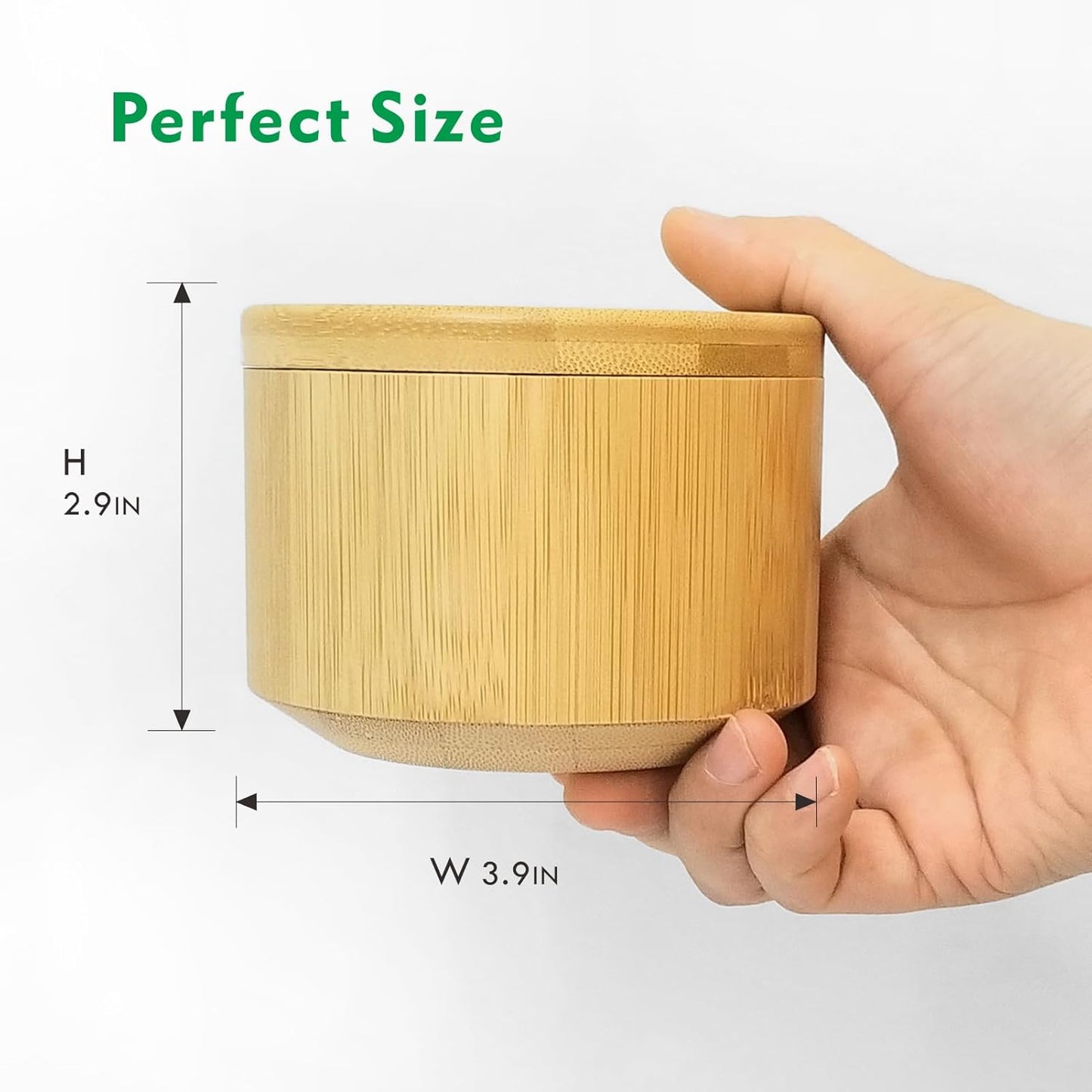 Salt Box with Lid and Spoon Bamboo Container Kitchen Spice Cellars with Swivel Lid Built in Spoon Salt Holder for Storage Sea Salt 12oz Capacity Large Keeper