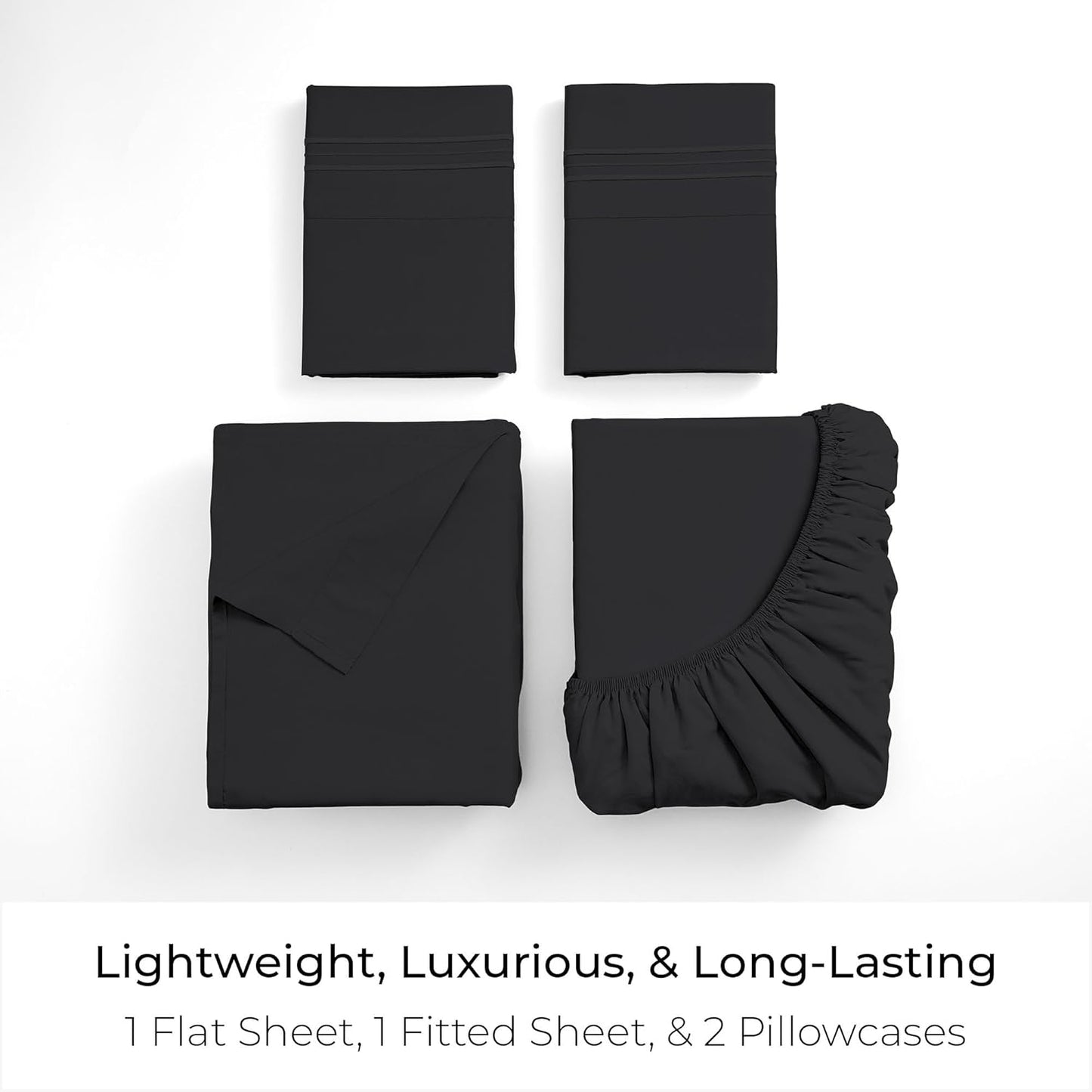 Mellanni California King Sheets Set - 4 PC Iconic Collection Bedding - Hotel Luxury, Extra Soft, Cooling Bed Sheets - Wrinkle, Fade, Stain Resistant (Cal King, Black)