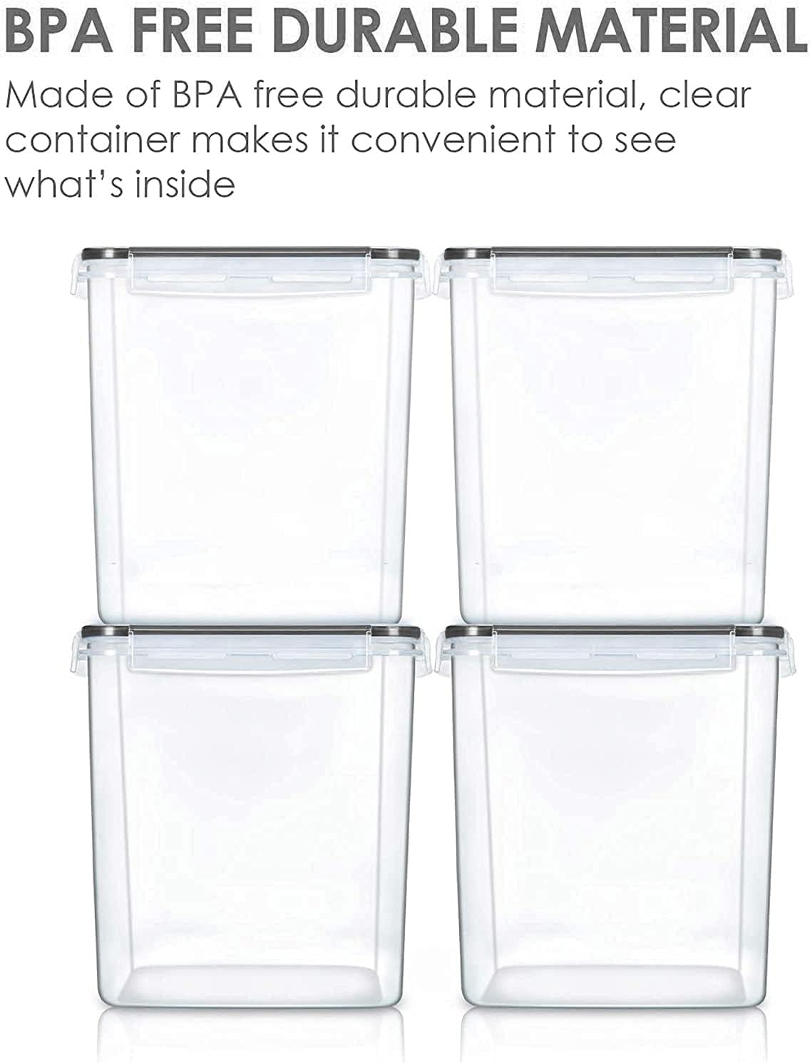 Vtopmart Food Storage Containers 2.5L / 84.5oz, 4 Pieces BPA Free Plastic Airtight Canister for Flour, Sugar, Baking Supplies, with 4 Measuring Cups and 24 Labels, Black