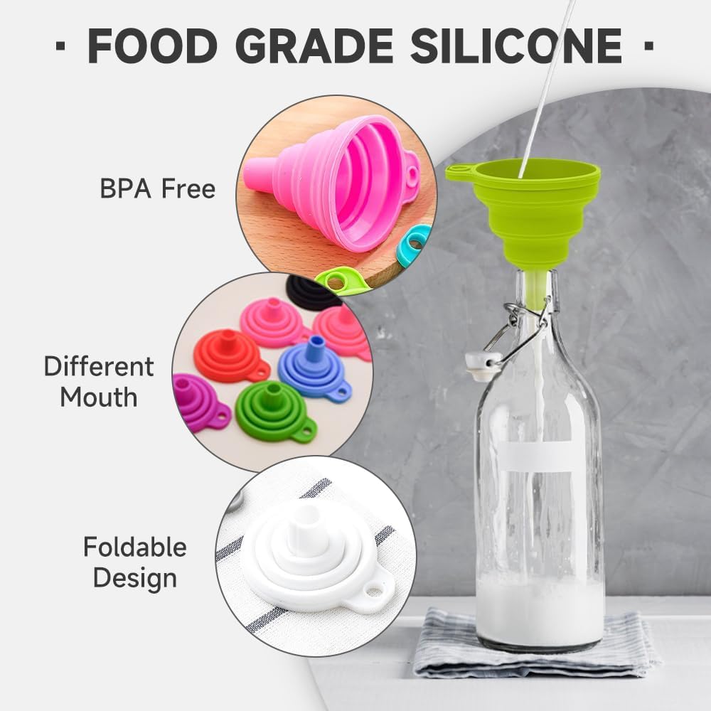 Kitchen Funnel Set, 2025 Upgrade Silicone Collapsible Funnel Silicone Collapsible Food Funnels for Kitchen 3 Sizes Funnels for Home Use Filling Bottles Daily Cooking (Red, 2Set 11+14+20g)