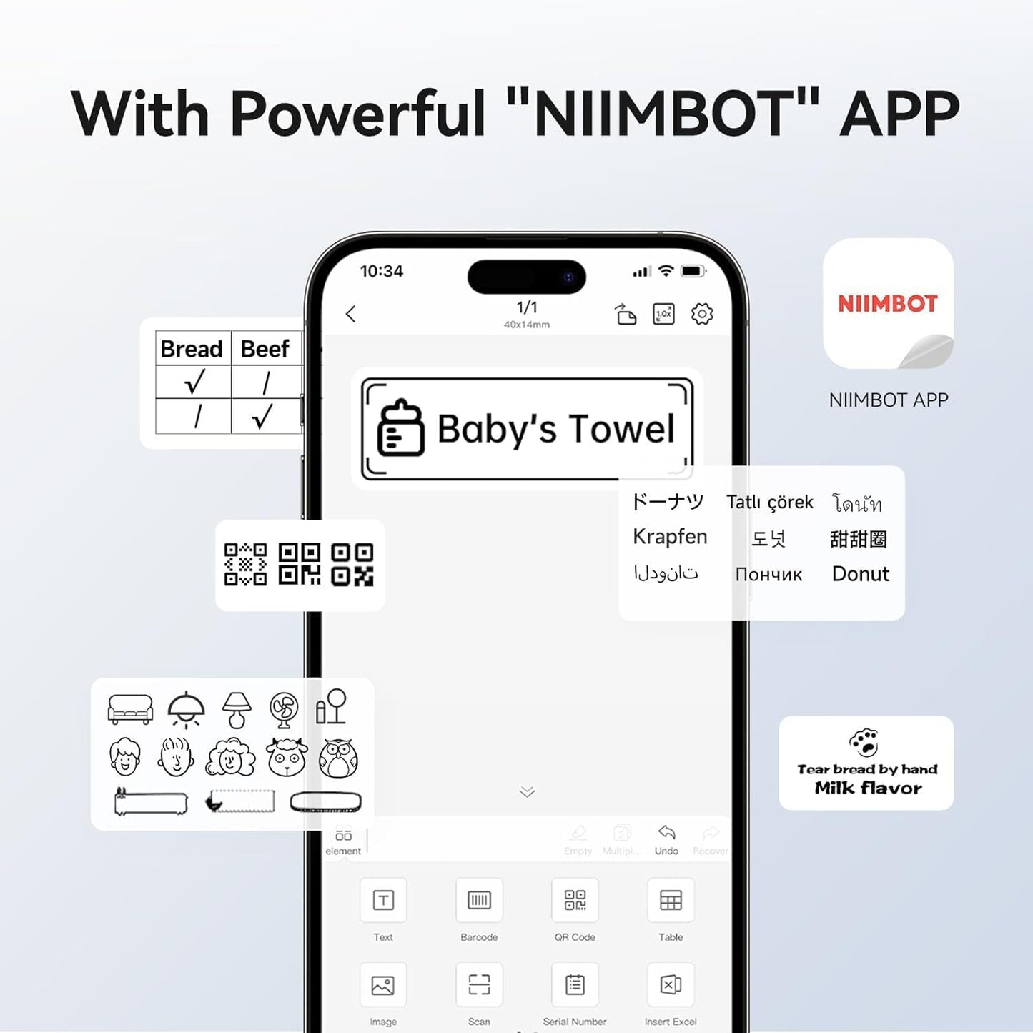 NIIMBOT B1 Label Maker, Bluetooth Portable Thermal Printer Machine with Large Waterproof Tape and Multiple Templates for Small Business,Office,Home,School, 2 Inch (Blue, 1 Printer+3 Roll Label)