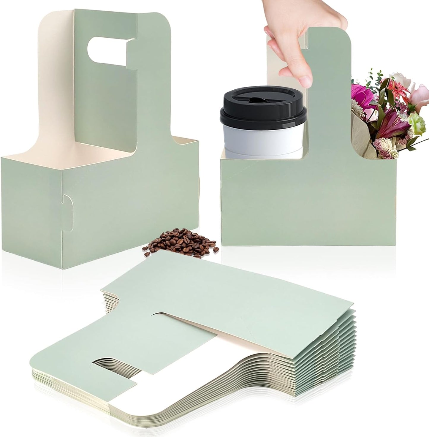 2 Cup Disposable Drink Carrier for Delivery with Handle,15 Count Green Paperboard Cup Holder,Cup Carriers for Hot or Cold Drinks,Coffee Carrier, Food Delivery,Take Out Cup Carriers (Green, 15 PCs)