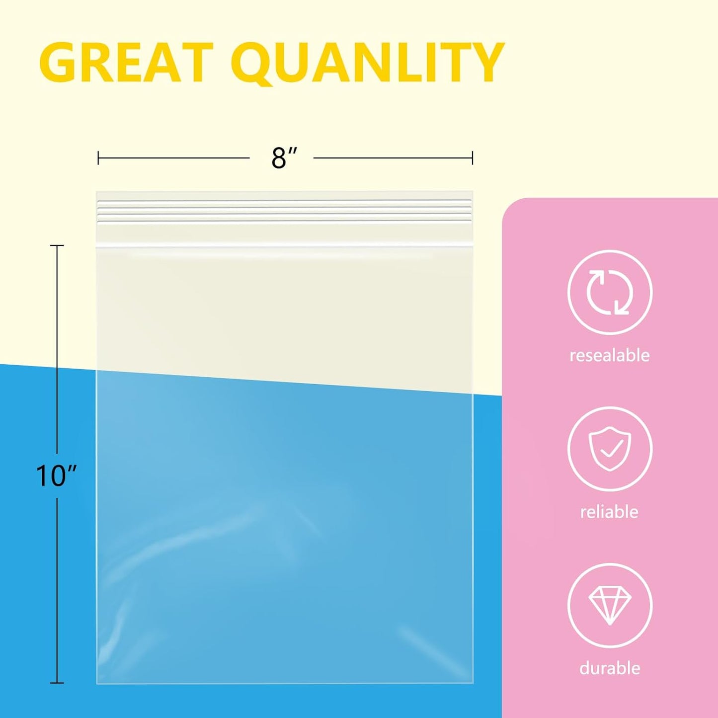 iMailer - 200 Pcs- 8" x 10" Plastic Zip Poly Bags- Clear Resealable Zip Bag for Art Prints, Brochure, Photoes, Handicraft Gift