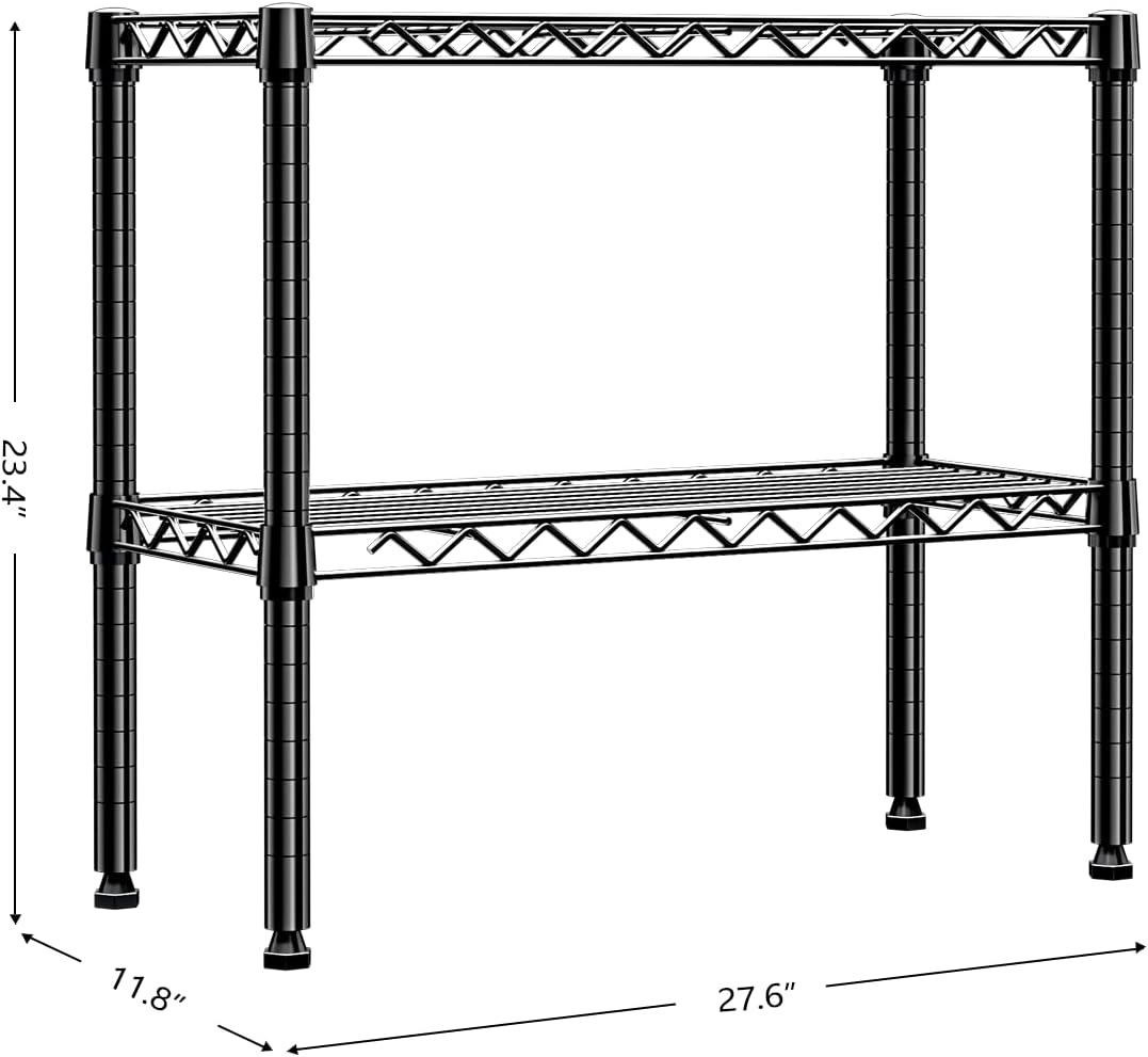 MZG 220 lbs 2 Tier Storage Rack Metal Wire Shelving Unit, Storage Standing Household Shelf Organizer for Laundry Bathroom Kitchen Pantry Closet Basement Utility Room, Black 11.8" D x 27.6" W x 23.4" H