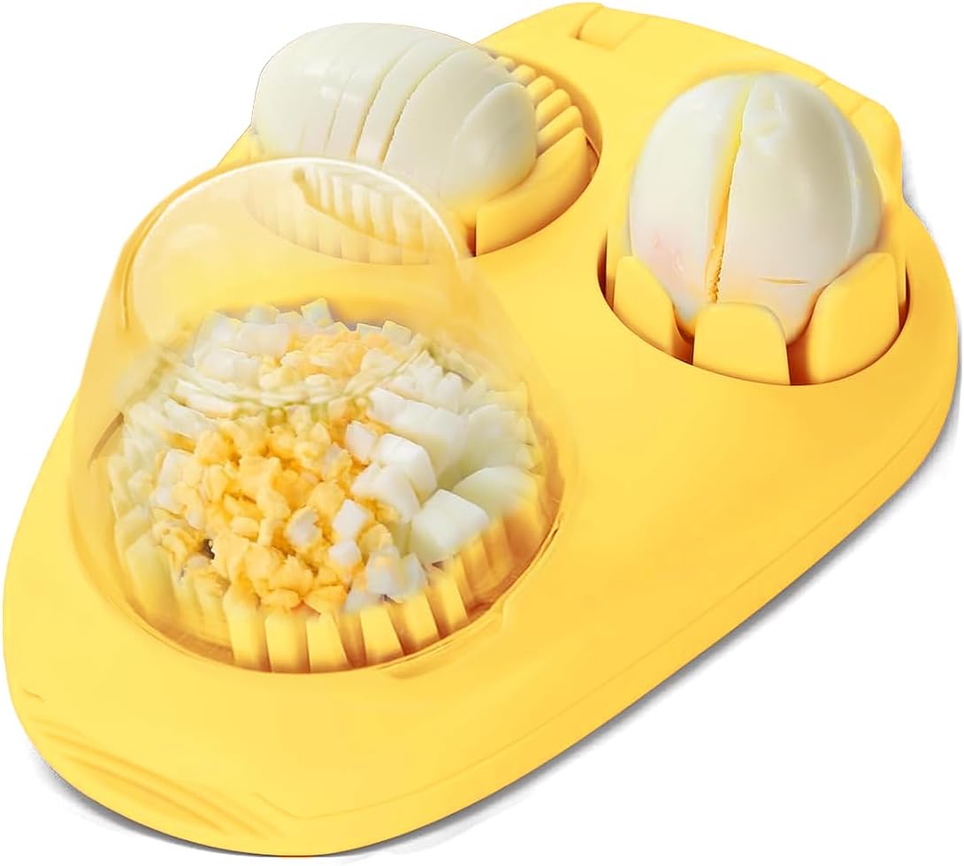 1 Pack Yellow Heavy Duty Egg Slicer with 3 Cutting Modes, Stainless Steel Egg Cutter for Hard Boiled Eggs, Strawberry, Grape, Mushroom, Kitchen Dicer Tool, Send Goods From Local Warehouse