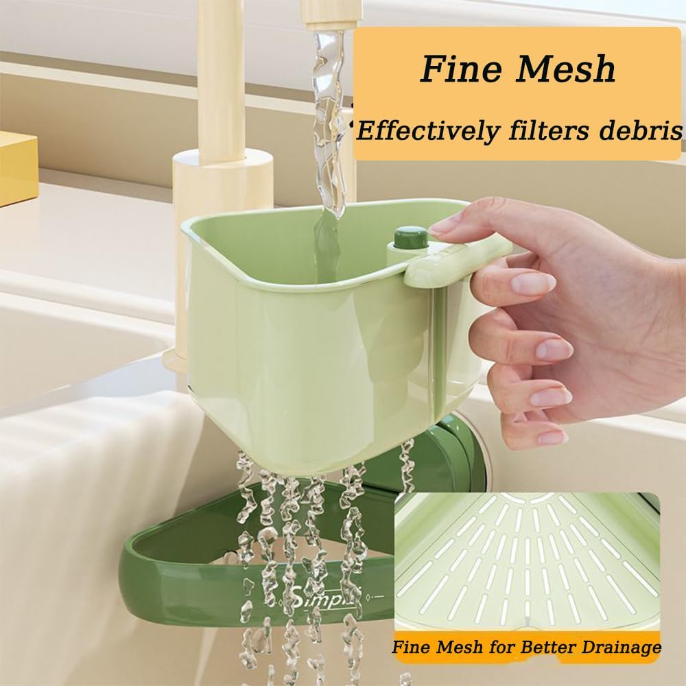 Suction Cup Sink Corner Rack, 2025 New Upgraded Sink Strainer Basket, Automatic Dumping Sink Strainer Basket, Triangular Sinks Basket Shelf with Suction Cup Sucker (Yellow)