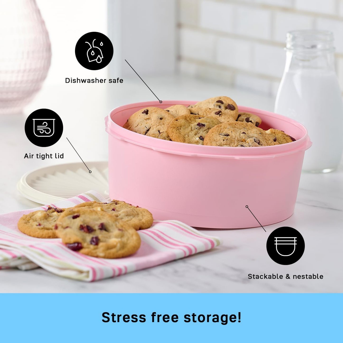 Tupperware Heritage Collection 7.6 Cup Cookie Canister, Vintage Blue Color, Dishwasher Safe and BPA Free Container (1.8 L)