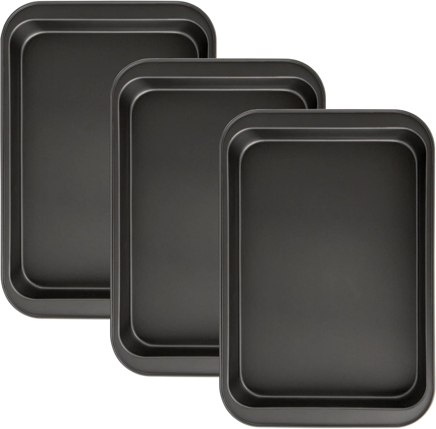 Lyellfe 3 Pack Rectangle Baking Pan, Non-Stick Cake Pans for Oven, 13 x 9 Inch Deep Cookie Sheet Tray for Brownie Lasagna Casserole Bread, BPA Free